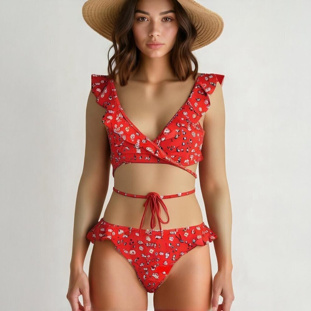 SUNYGAL Floral Ruffle Bikini Set NWT Size S